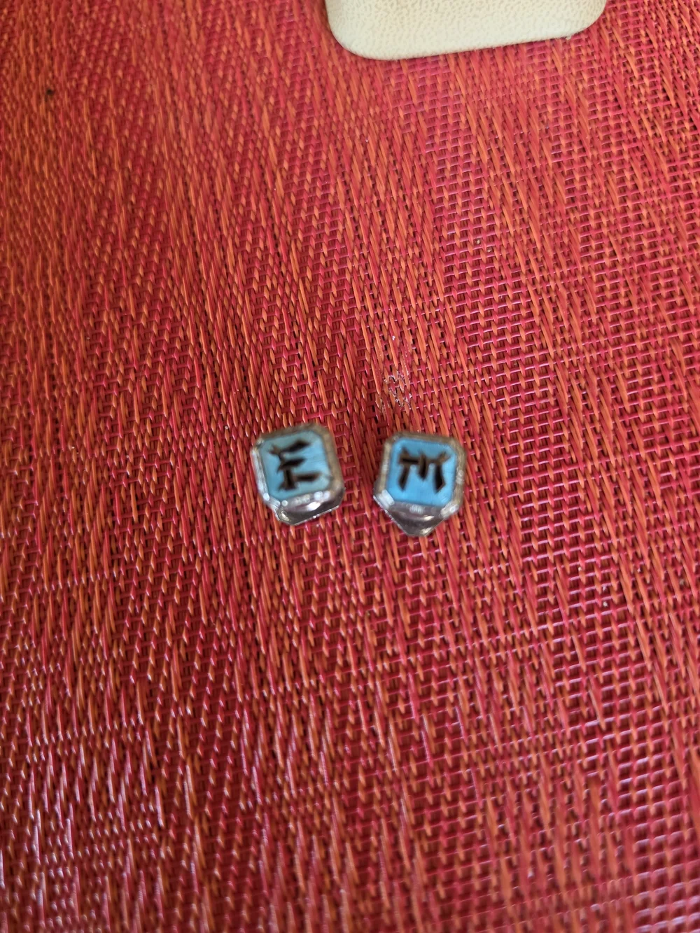 Vintage Turquoise & Black Enamel Cufflinks Pull Apart Initials Masonic EUC